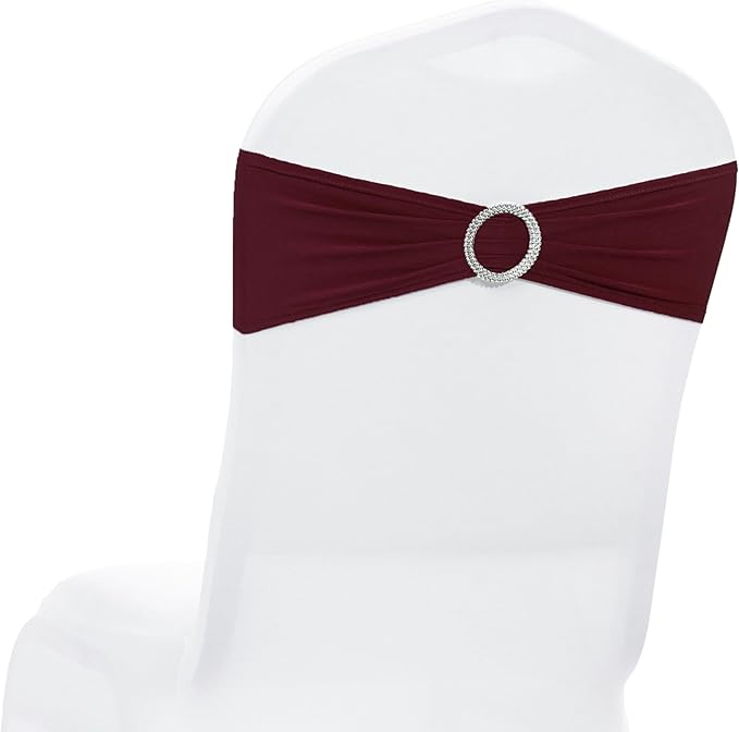 MDS Pack of 200 Spandex Chair Sashes Bows Universal fits Elastic Stretch Chair Bands Ties with Buckle Slider Bow for Wedding Decoration Spandex Slider Sashes Bow - Burgundy