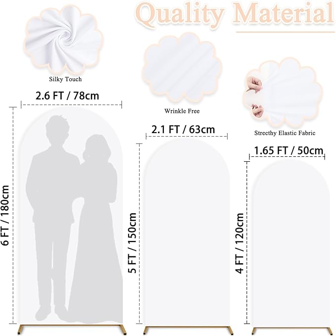 Arch Cover Set of 3 White Wedding Arched Backdrop Cover 4ft 5ft 6ft Spandex Fitted Arch Covers for Chiara Backdrop Stand Party Arch Frame Covers for Birthday Baby Shower Gender Reveal Decor