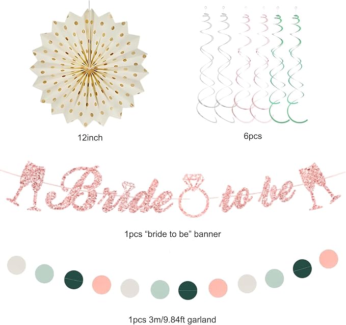 Pink Sage Green Bridal Shower Decorations, Bride to be Banner with Honeycomb Balls, Paper Flowers, Lanterns, Fans, Circle Garland for Wedding Shower, Bachelorette Party Decor 19pcs