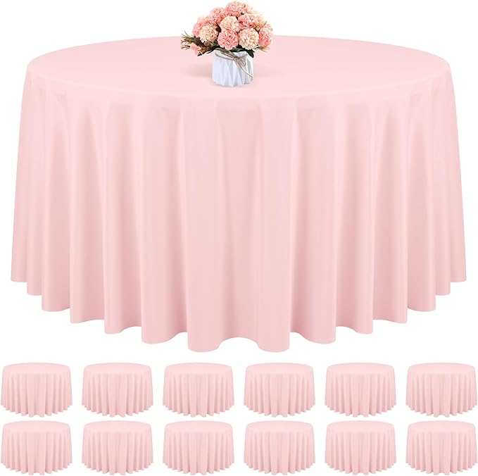 12 Pack Round Tablecloth 120 Inch - Pink Polyester Tablecloth for Round Table, Premium Pink Tableclothes Washable Fabric Table Cover for Wedding Party Banquet Restaurant Reception Dining