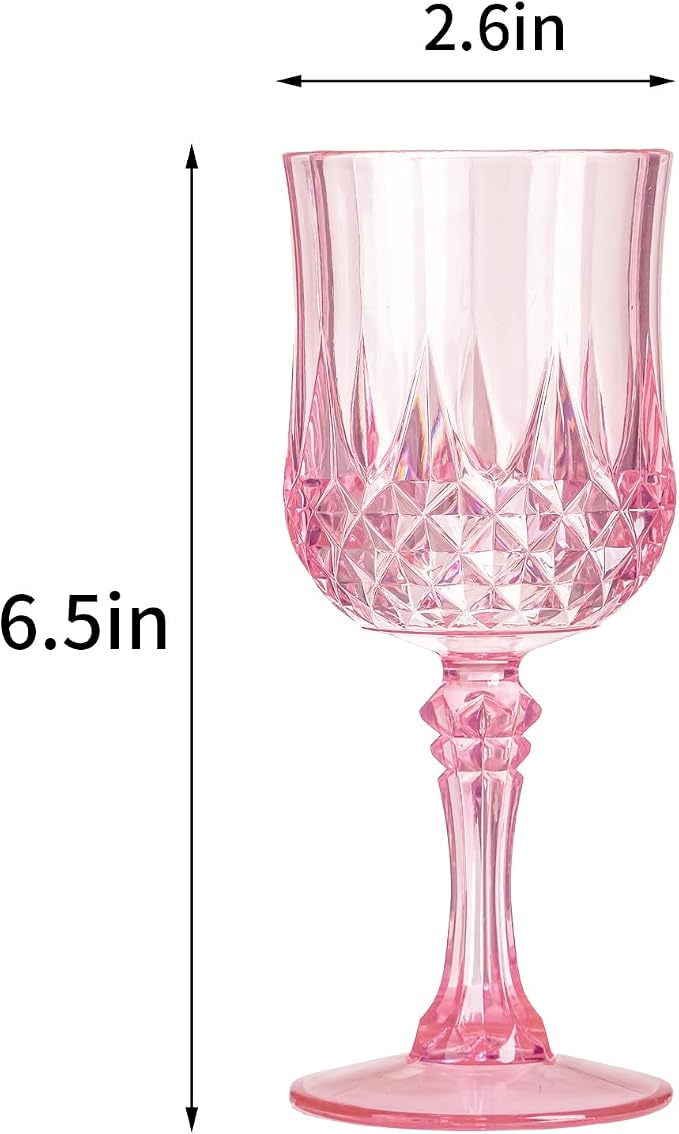 XKXKKE 24 Pcs Pink Plastic Wine Glasses, Plastic Water Goblets for Parties, Stemmed Drinking Glasses for Wedding Reception, Grand Event Party Bar Supplies Reusable Drinking Cups