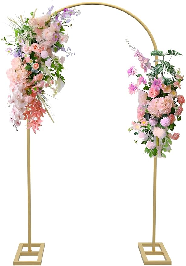 Queension 6.6FT Arch Stand, Metal Wedding & Birthday Arch Frame with Base, Gold