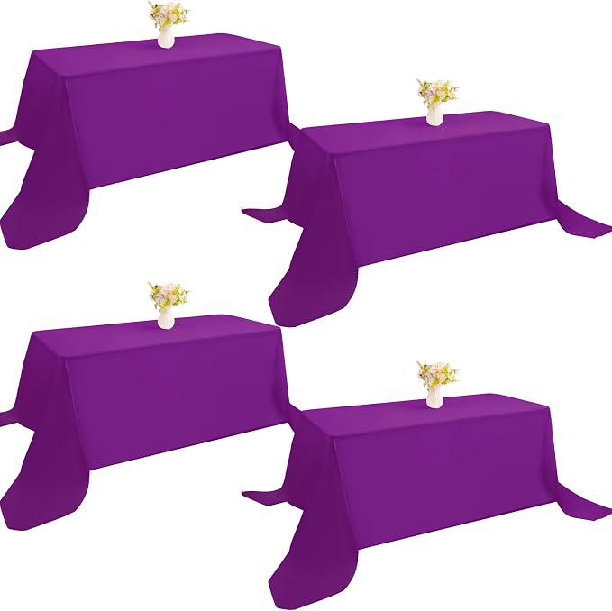 4 Pack Rectangle Tablecloth 90x132Inch Purple Rectangle Tables Washable Polyester Table Cover for Wedding Dining Table Buffet Parties Banquet Decoration（Purple）