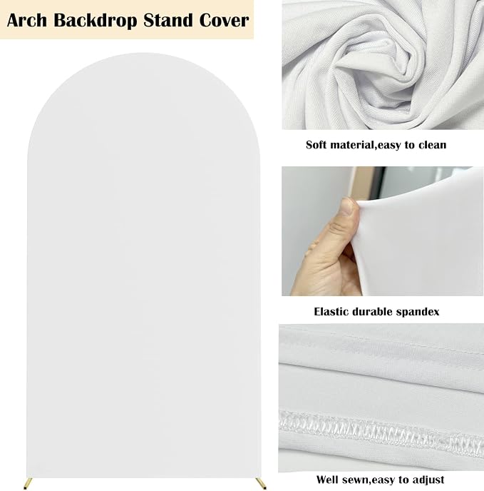 HAINARverS 6FT/7.2FT White Arch Backdrop Cover Spandex with Glitter Gold Happy Birthday Sign for Wedding Birthday Party Ceremony Banquet Decoration(White)