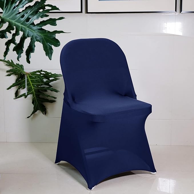 Babenest Spandex Folding Chair Covers Upgraded 10 PCS Universal Stretch Washable Fitted Chair Slipcovers Protector for Wedding, Holidays, Banquet, Party, Celebration (Navy Blue)