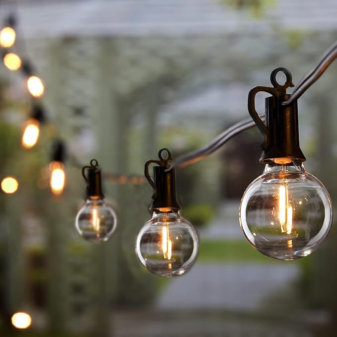 Brightown Outdoor String Lights, 50+5FT 25 G40 Bulbs Shatterproof Patio Lights, IP65 Waterproof Dimmable Hanging Connectable Globe LED Outdoor Lights for Christmas, Backyard, Bistro, Porch