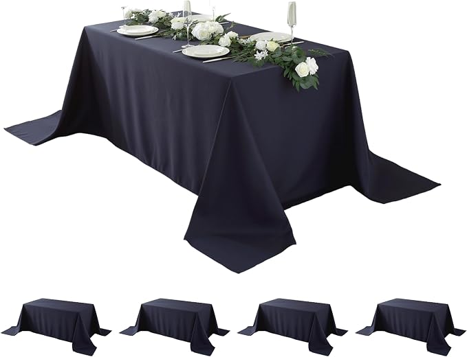 5 Pack Rectangle Tablecloth, 90 x 132 Inch Navy Blue Washable Tablecloth for Home, Party, Wedding or Restaurant Use