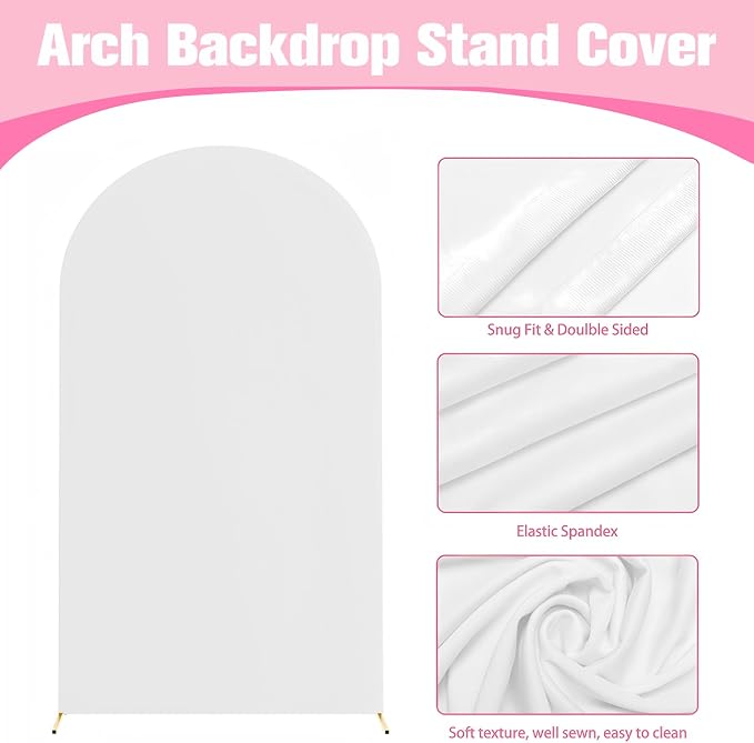 Bazen Wedding Arch Backdrop Stand 7.2FT, 6.6FT Set of 2 Metal Arch Backdrop Stand with White Arch Cover for Birthday Party Wedding Ceremony Bridal Baby Shower Banquet Party Event Decor