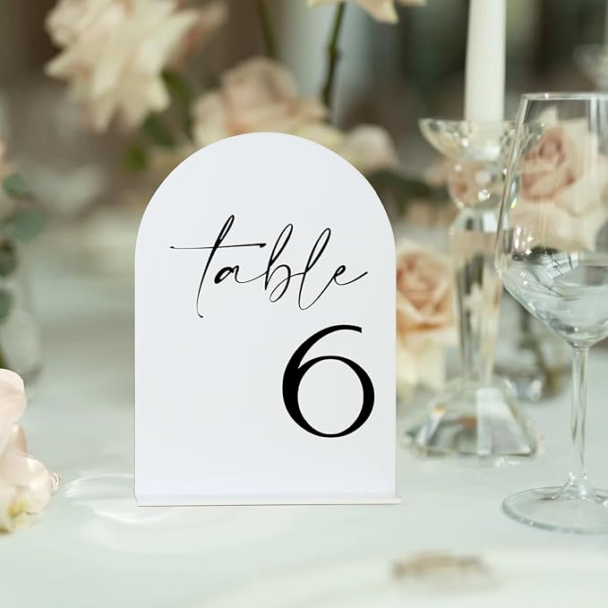HOODO White Arch Wedding Table Numbers 1-15 with Stands, 5"x7" Arched Acrylic Signs and Holders, White Arch Table Numbers for Wedding Reception, Centerpiece, Party, Anniversary, Event
