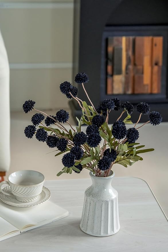 Laelfe Black Kiku Artificial Flower - 5 Pcs Fake Pompon Mums Silk Small Chrysanthemum Faux Ball Flower Stem Decor for Home Wedding Filler DIY Bouquet Centerpieces Arrangements Shower(Black)