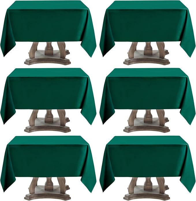 Square Tablecloth 52 x 52 Inch Dark Green Tablecloths Stain-Wrinkle Resistant Washable Polyester Table Cloths for Holiday, Buffet Parties,and Wedding 6pack