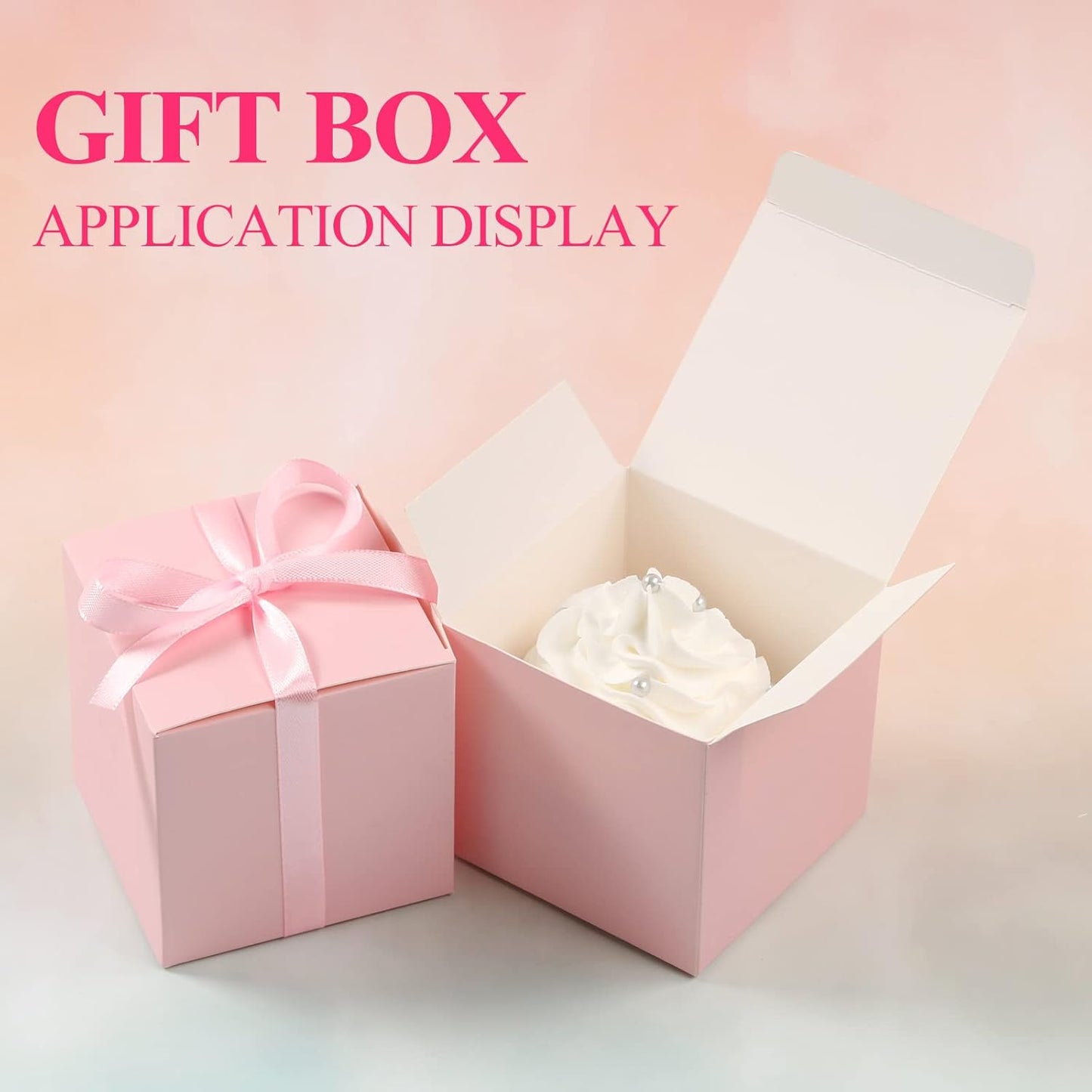 COTOPHER 100pcs Wedding Favor Boxes, Paper Gift Boxes 3x3x3 Inches Small Gift Boxes with Ribbons Small Boxes for Gifts, Crafting, Cupcake, Candy, Bridesmaid Proposal Boxes，Easy Assemble Boxes (Pink,