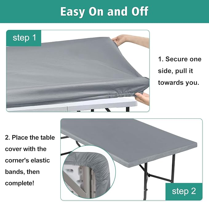 LUSHVIDA 2 Packs Vinyl Card Tablecloth with Flannel Backing 36x36 inch - Waterproof Plastic Picnic Table Cover for Square Folding Table Cloth with Elastic Corners, Light Gray