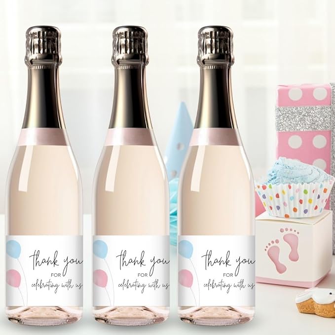 Thank You for Celebrating with us Mini Champagne Labels ● Set of 12 ● Mini Wine Bottle Labels, Gender Reveal, Pink or Blue, Girl or Boy Baby Shower, Sprinkle, Birthday Favors Stickers M205-THANK-12