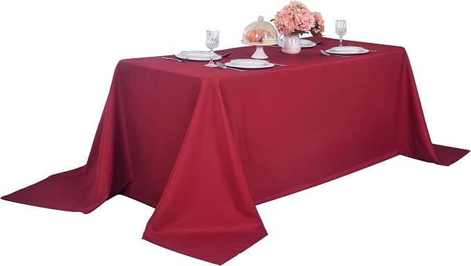 2-Pack 90x132 inch Burgundy Table Cloths, Solid Stain and Wrinkle Resistant Oblong Tablecloth, Premium Plain Weave Polyester Fabric Rectangle Table Linen Covers for Hotel, Wedding