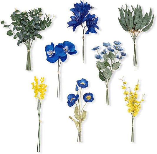 TINGE TIME Artificial Greenery Stems Box Set, 44pcs with 8 Kinds Faux Greenery Stems and Flowers Bulk Fake Orchid for Wedding DIY Bouquets Table Centerpieces Floral Arrangement Wedding Home Decor