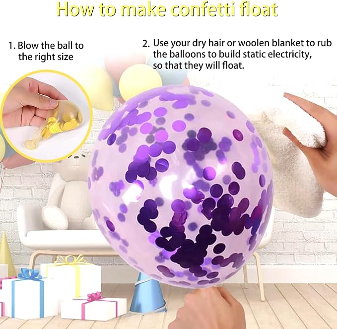 63 PCS Purple Gold Birthday Party Balloons Decoration for Girl Women | with Photo Backgrounds Backdrops, Happy Birthday Sign Banner Cloth, Confetti Balloon