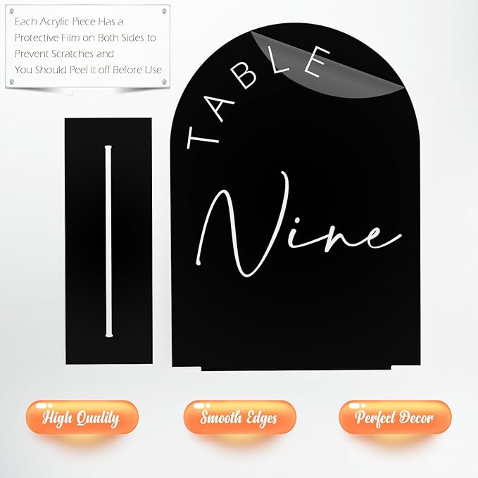 Black Arched Wedding Table Numbers 1-10 with Stands, 5x7 Inch Acrylic Arch Sign with Holder, Black Arch Acrylic Table Numbers for Wedding Reception