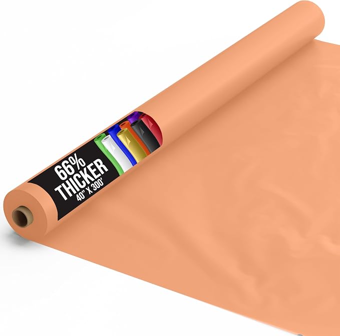 Party Solids 66% Thicker Premium Peach Plastic Table Cover Roll 40" X 300' Table Cloth Plastic Cover Roll Quality Thick Banquet Rolls Disposable Tablecloth Rolls Strong American Based Company