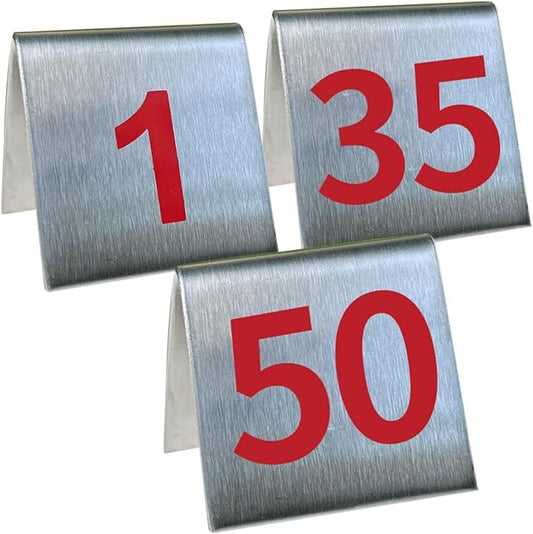 1-50 Stainless Steel Number Tent Table Number Red for Restaurants Cafes Bars 2"x2"
