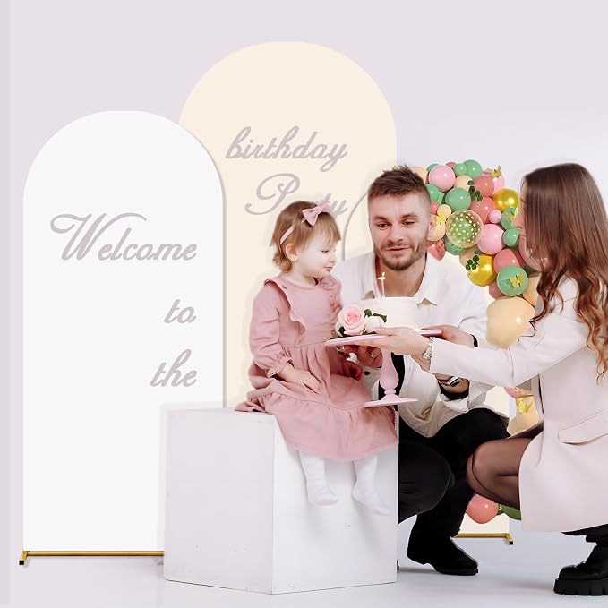 Arch Backdrop Cover Set of 3 Double Color 4ft/5ft/6ft Wedding Arch Cover Spandex Fitted Arch Covers,Round Top Arch Backdrop Cover for Baby Party Birthday Banquet Shower (White+Cream)