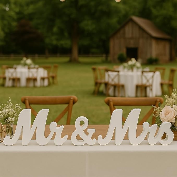 Mr & Mrs Sign for Wedding Table, Wedding Decorations for Reception, Large Wooden Letters Centerpieces Decor for Sweetheart Table, Ceremony, Anniversary, Party and Valentine's Day(White)