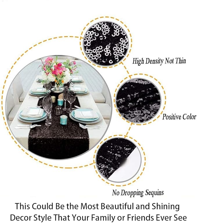 ShinyBeauty Black Sequin Table Runners Pack of 2 - 12x108-Inch Glitter Halloween Party Wedding Table Runner for Reception - 108 Inches Long