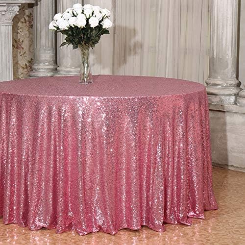 Juya Delight 50-Inch Round Fuchsia Pink Sequin Tablecloth for Wedding Birthday Party Festival Ceremony Dessert Table