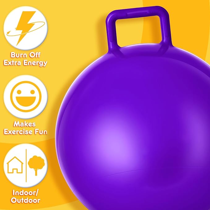 Lewtemi 3 Pcs 22 Inch Bouncing Ball with Handle, Outdoors Hopper Jumping Hopping Ball and Air Pump for Sports Exercise (Orange, Blue, Purple)