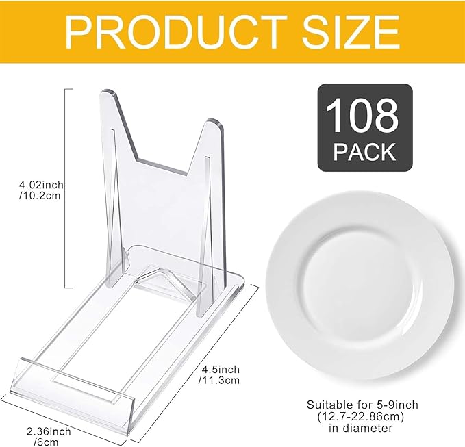 Zonon 72 Pcs Acrylic Adjustable Plate Stands For Display Plastic Stand Holders Picture Plate Holders Clear Mini Easels Stands to Display Pictures for Home Office Supplies Festival Party Decoration