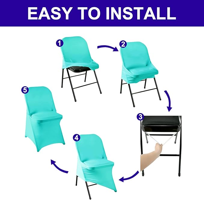Howhic Folding Chair Covers for Party 36pcs, Turquoise Universal Spandex Chair Covers for Folding Chairs, Stretchy Fitted Chair Covers for Wedding, Party, Banquet, Conference (36pcs, Turquoise)