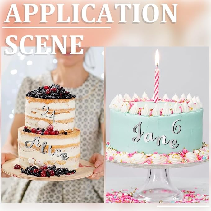 128Pcs Happy Birthday Cake Toppers Acrylic Silver Alphabet Number Cake Topper Mirror Alphanumeric DIY Cupcake Candles Decoration for Men Women Wedding Anniversary Birthday Party Supplies