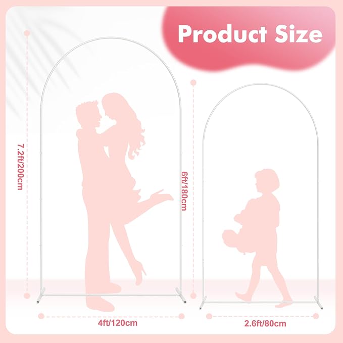 GOJAWAY 7.2FT & 6FT Backdrop Stand Metal Arch White Wedding Arch Stand Arched Backdrop Frame for Birthday Party Baby Shower Graduation Ceremony Decoration - 2 Pack