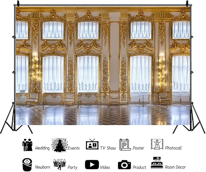 AOFOTO 10x6.5ft Luxurious Palace Backdrop for Photography Retro European Aristocratic Castle Noble Royal Interior Golden Hall Photography Background Kid Adult Travel Portrait Photo Booth Studio Props