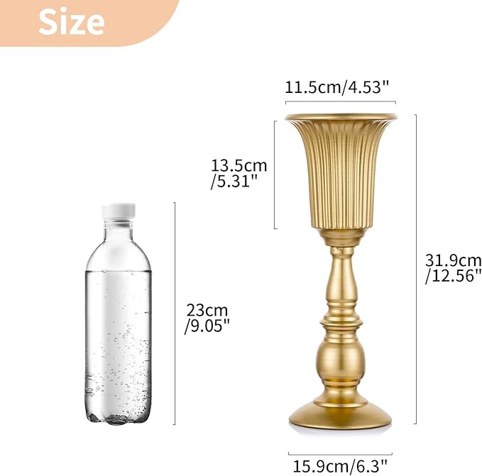 NUPTIO Gold Tall Centerpiece Table: 12.5" Trumpet Vases for Wedding Metal Flower Stand for Party Decorations Set of 10