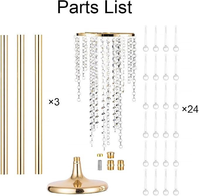 10 Pcs 39.4" Gold Flower Vase with Chandelier Crystal, Centerpiece Table Decorations, Metal Stand for Wedding, Reception, Party, Events, Home