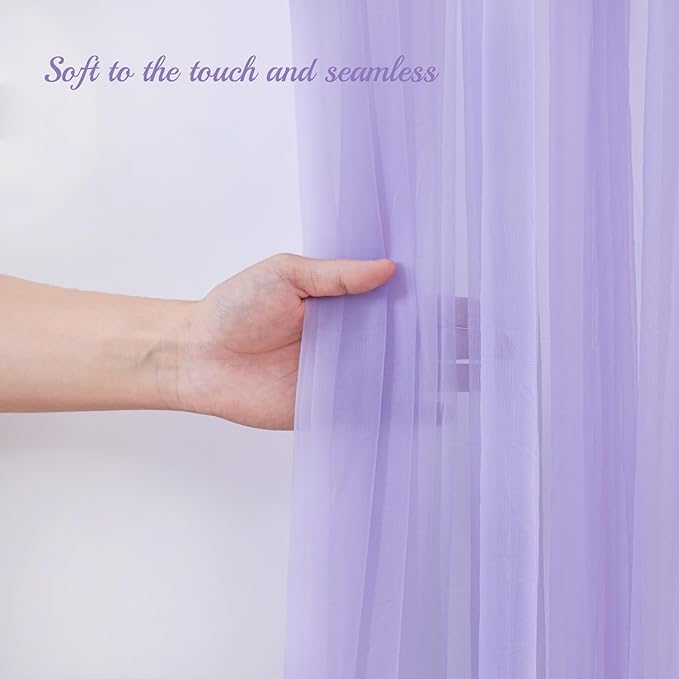30×10ft Purple Tulle Backdrop Curtain with Lights String for Parties, Sheer Photo Backdrop Curtains for Wedding Party Photography Background