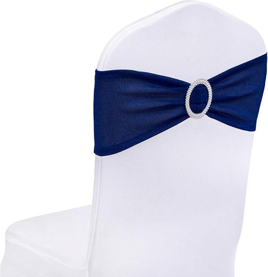SquarePie Pack of 10 Chair Sashes Bows with Buckle Slider Universal Elastic Spandex Bands Ties for Banquet Event Decor