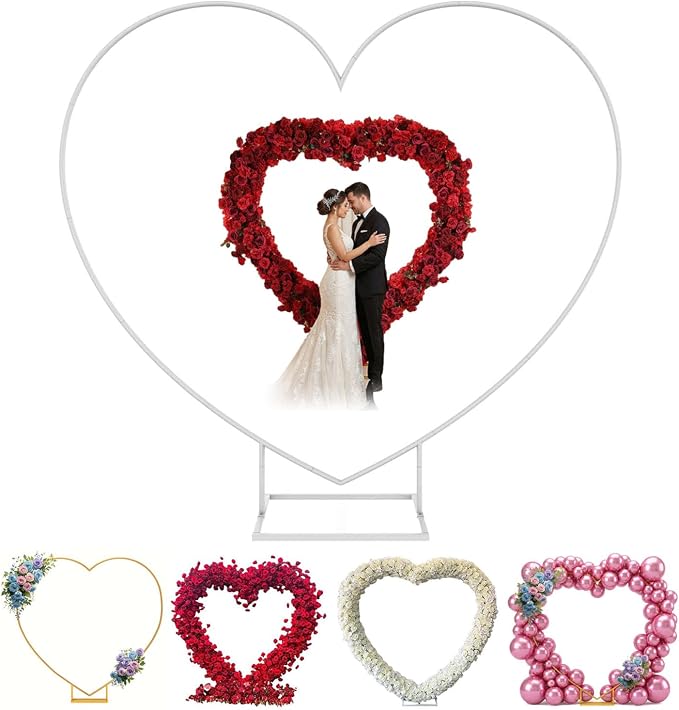 Heart Balloon Arch Stand with Base | 6.7ft Heart Shaped Metal Arch Backdrop Stand Kit,Large Size Metal Love Balloon Arch Kit for Wedding,Bridal(White)