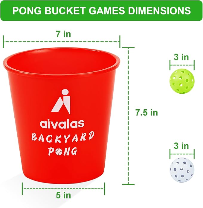 Aivalas Yard Pong Outdoor Games Glow Set in Dark, Giant Yard Pong Game for Adults and Family with 12 Buckets, 4 Balls and a Carrying Bag, Giant Pong for Beach, Camping, Lawn and Backyard