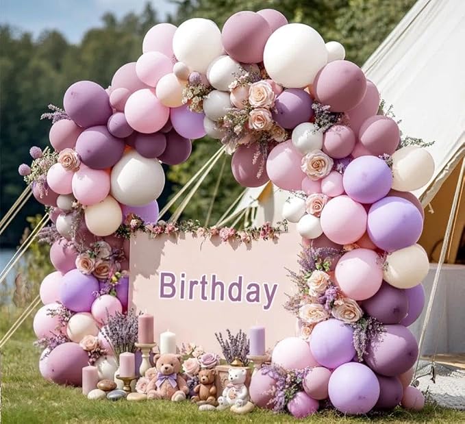 Purple Pink Balloon Arch Kit, Double Stuffed Pastel Pink Lavender White Beige Balloon Garland Dusty Light Lilac Cream Balloons for Birthday Baby Shower Wedding Bridal Shower Mothers Day Party Decor