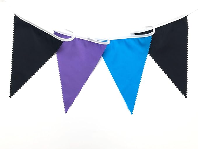40Ft Purple Blue Black Fabric Bunting Banner Pennant Hanging Party Decorations Cotton Triangle Flag Garland for Boys Game Space Theme Galaxy Moon Birthday First Trip Around The Sun Baby Shower Decor