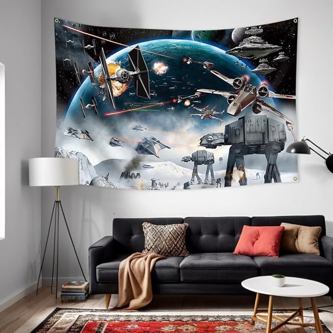 4x6FT Outer Space Galaxy Wars Kids Birthday Decorations Banner Tapestry Photo Backgrounds Party Supplies Black Stars Science Fiction Polyester Backdrop 4 Gromments Heavy Duty, Durable 150D