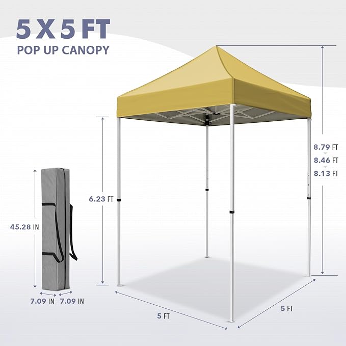 5x5 Pop Up Canopy Tent, Instant Portable Beach Canopy, Outdoor Tent with Carry Bag for Camping, Sports, Tailgating, Events, Beige