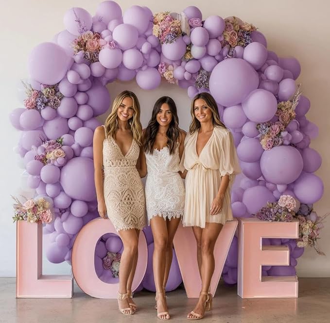 Purple Balloon Garland Double Stuffed Lavender Lilac Macaron Balloons Different Sizes 18/12/5 Inch Latex Pastel Balloons Arch Kit for Birthday Wedding Baby Shower Butterfly Princess Party Decoration