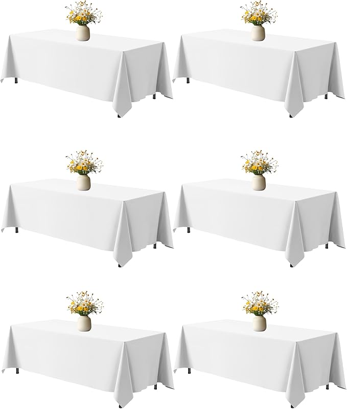 Niuara White Rectangle Table Cloth - 6 Pack, 70" × 120" Washable Polyester Tablecloth for 5FT Tables, Wrinkle-Resistant Table Cover for Weddings & Parties