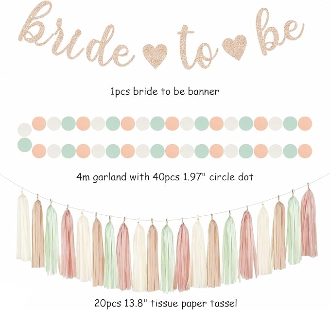 Sage-Green Pink-Beige Bridal-Shower Party-Decorations - 36pcs Bride to Be Banner,Bachelorette Paper Lanterns,Neutral Wedding Streamers Garland,Boho Tissue Pom Poms Flower Fan Decor Supplies Burgleda