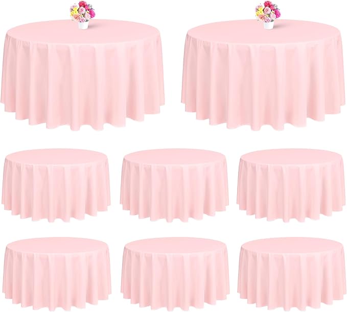 Showgeous 8 Pack Pink Round Tablecloth 120 Inch Polyester Table Cloth for Round Tables Washable Decorative Fabric Table Covers for Wedding Dining Party