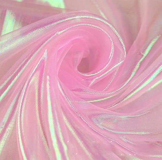 YYCRAFT Two Tone Sheer Organza Fabric by The Yard for Curtain Weddings Decor 5 Yards, Iridescent Baby Pink