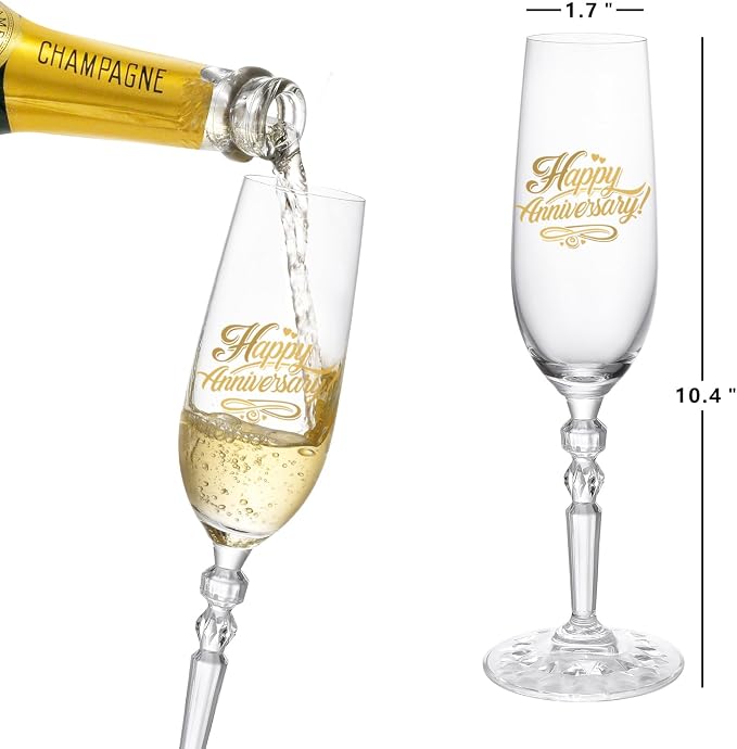 Happy Anniversary Decorations Gifts for Couple. Classical Style Happy Wedding Anniversary Champagne Flutes Glasses for Anniversaries of Any Year, Gifts for Men, Women, Husband, Wife